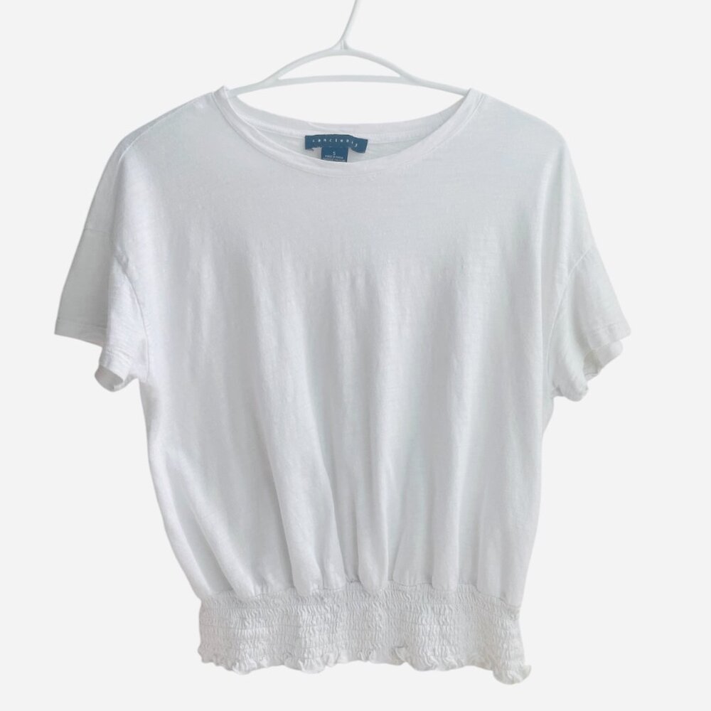 Sanctuary T-Shirt with Elasticized Waist in White Size Small